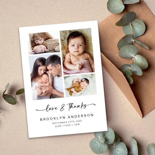 Love  Thanks  Modern Four Photo New Baby  Thank You Card