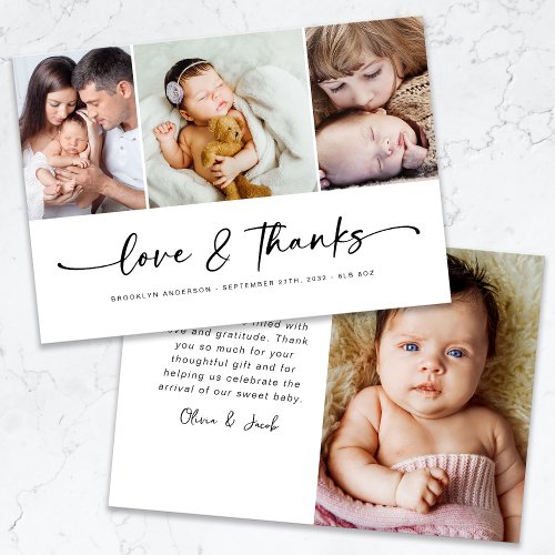 Love  Thanks Modern Four Photo New Baby  Thank You Card