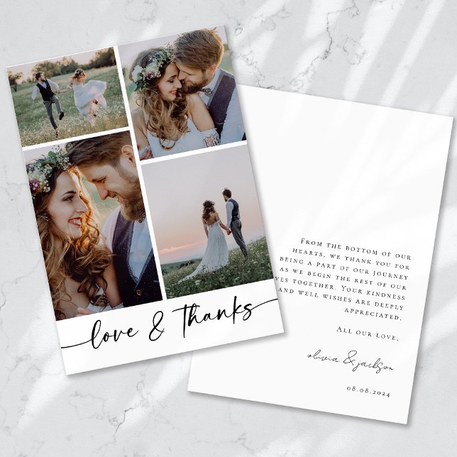 Love & Thanks Modern Four Photo Wedding Thank You Card (Creator Uploaded)