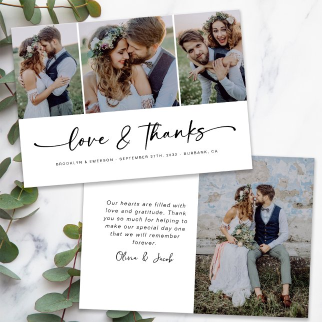 Love & Thanks Modern Four Photo Wedding Thank You Card (Creator Uploaded)