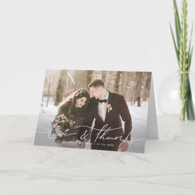 Love & Thanks Modern Hand Lettered Script Wedding Letterpress Thank You Card (Front)