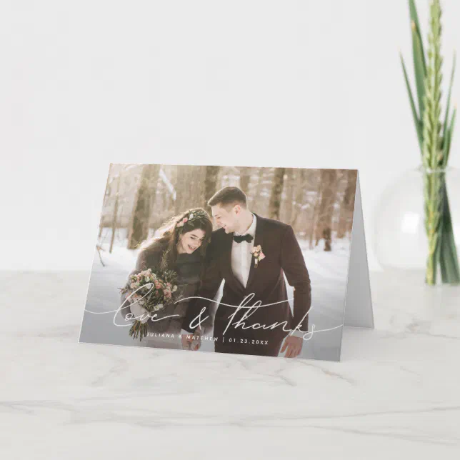 Love & Thanks Modern Hand Lettered Script Wedding Thank You Card | Zazzle