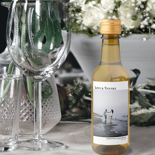 Love  Thanks Modern Minimalist Photo Wedding Mini Wine Label
