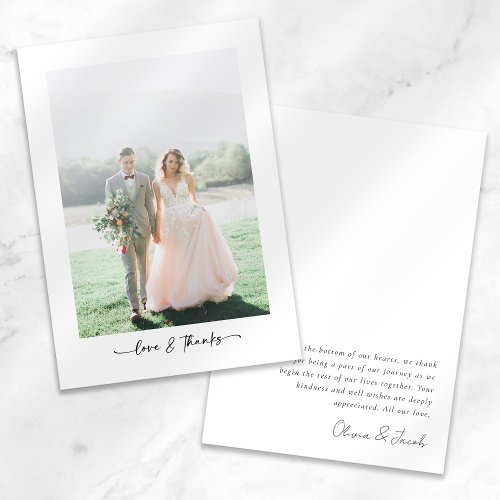 Love  Thanks Modern Minimalist Photo Wedding Thank You Card