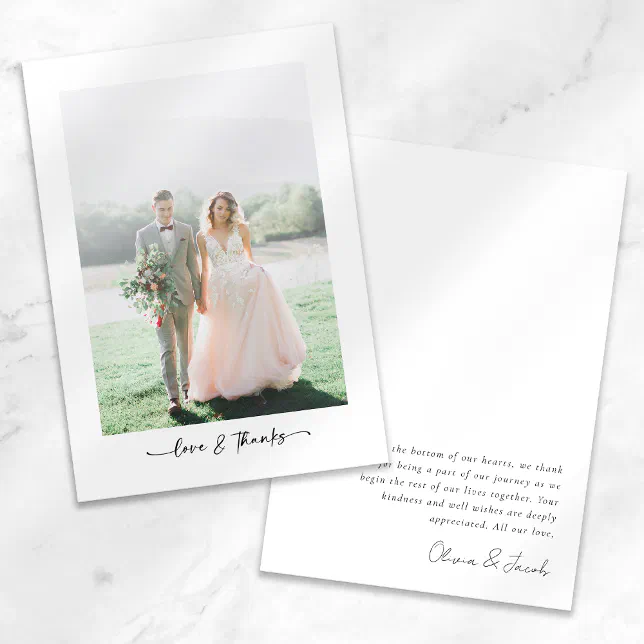 Love & Thanks Modern Minimalist Photo Wedding Thank You Card | Zazzle