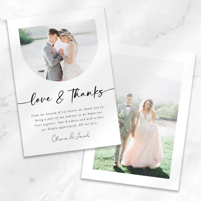 Love & Thanks Modern Photo Arch Wedding Thank You Card | Zazzle