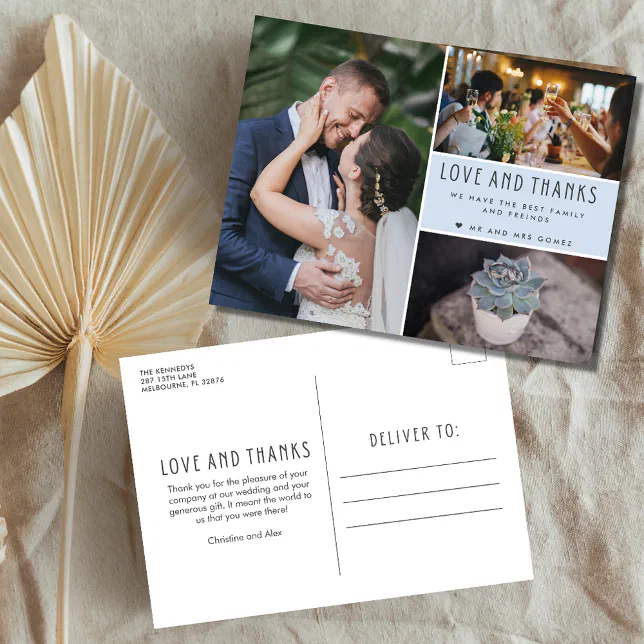 Love Thanks Modern Photo Collage Wedding Thank You Postcard | Zazzle