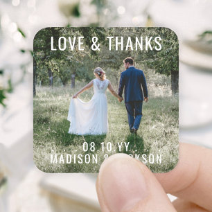 Love & Thanks Modern Photo Wedding Thank You Favor Square Sticker