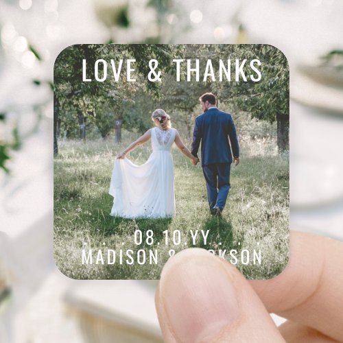 Love  Thanks Modern Photo Wedding Thank You Favor Square Sticker