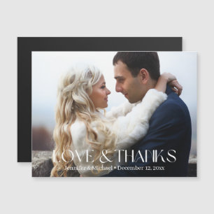 love & thanks modern script photo wedding magnet
