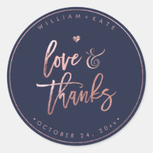 Love+Thanks, Modern Script Rose Gold+Navy Blue