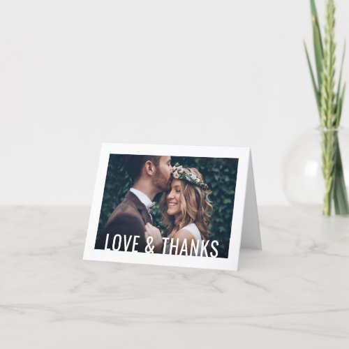 Love  Thanks Modern Simple Border 2 Photo Wedding Thank You Card