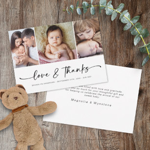 Love & Thanks Modern Three Photo New Baby Thank You Card
