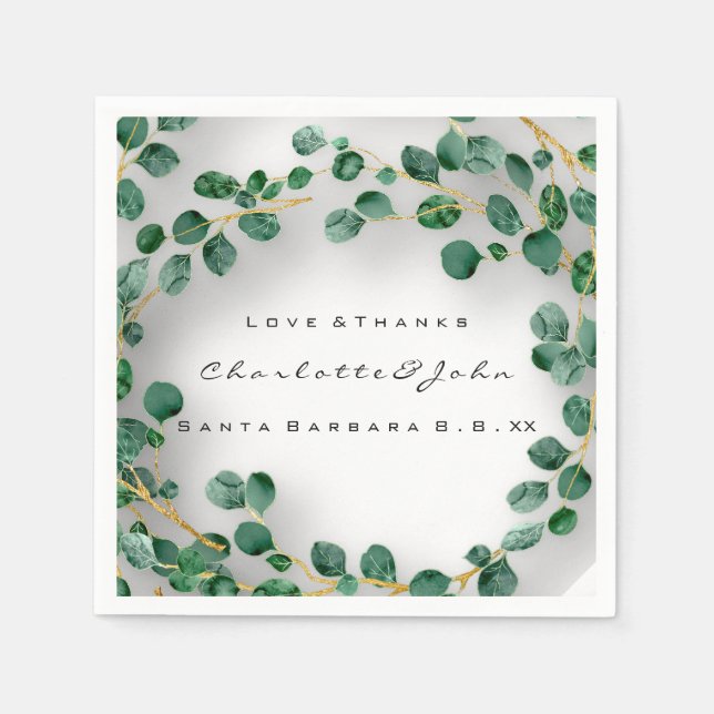 Love&Thanks Name Date Eucalyptus Rusticò Wedding Napkins (Front)