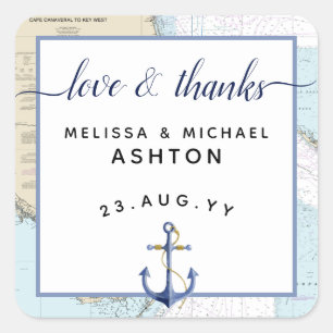 Love & Thanks Nautical Anchor Wedding Florida Square Sticker