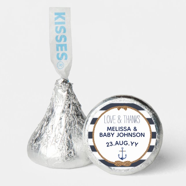 Love & Thanks Nautical Navy Blue Baby Shower Hershey®'s Kisses® (Front)