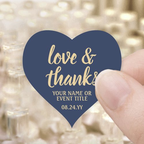Love  Thanks Navy Blue and Gold Simple Script Heart Sticker