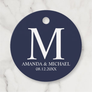 'Love&Thanks' Navy Blue and White Elegant Wedding Favor Tags