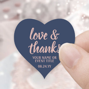 Love & Thanks Navy Blue & Pink Simple Script Heart Sticker