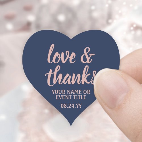 Love  Thanks Navy Blue  Pink Simple Script Heart Sticker