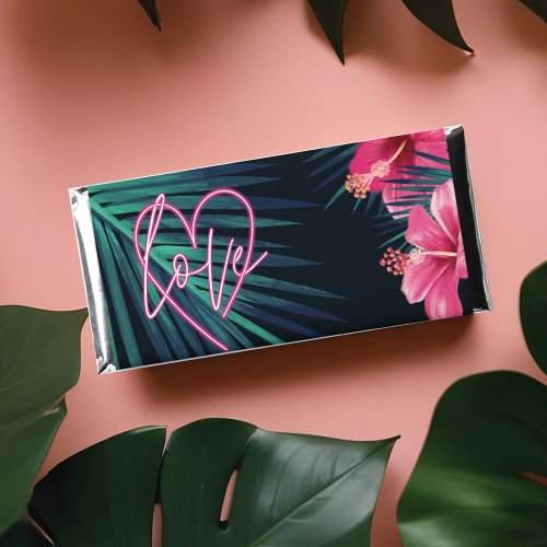 Love  Thanks Neon Pink Heart  Tropical Palm Leaf Hershey Bar Favors