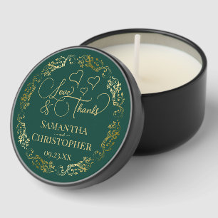 Love & Thanks Ornate Emerald Green & Gold Wedding Mini Candle Favors