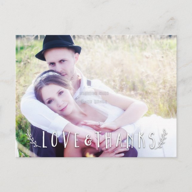 Love & Thanks Overlay Wedding Photo Postcard (Front)