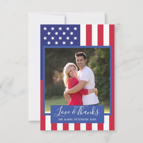 Love Thanks Patriotic American Flag Couples Photo Thank You Card