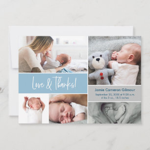 Love & Thanks Photo Collage Blue Baby Shower Thank You Card