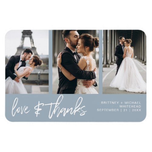 Love Thanks Photo Collage Hand_Lettered Dusty Blue Magnet