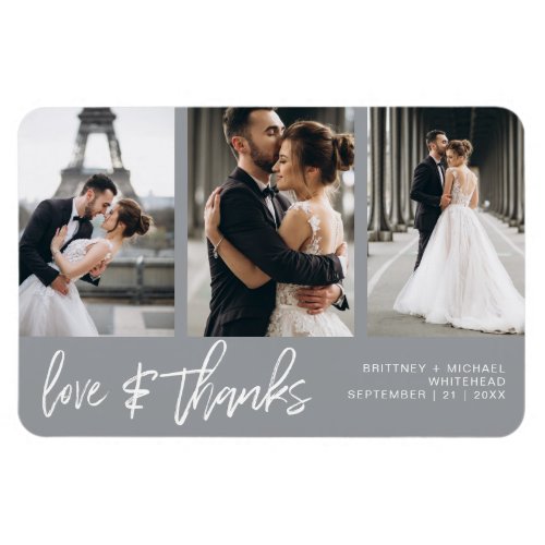 Love Thanks Photo Collage Hand_Lettered Gray Magnet