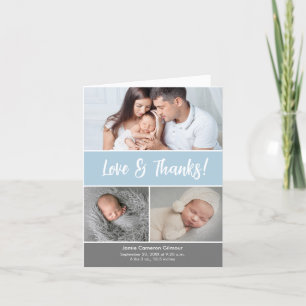 Love & Thanks Photo Collage Soft Blue Baby Shower Thank You Card
