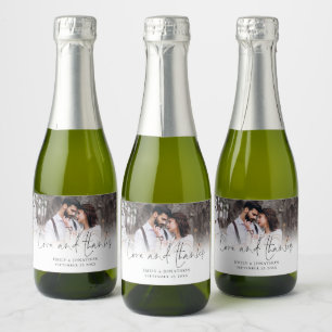 Love Thanks Photo Overlay Names Date Wedding Favor Sparkling Wine Label