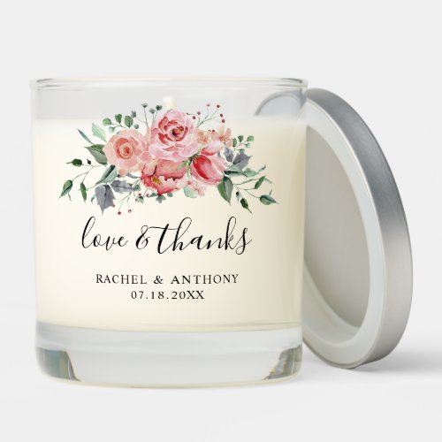 Love  Thanks Pink Rose Watercolor Wedding Chic Scented Candle