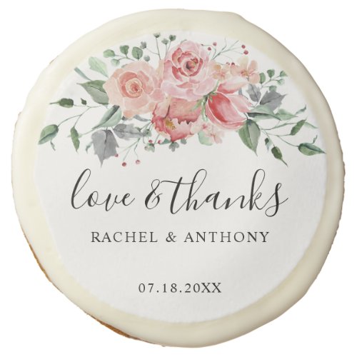 Love  Thanks Pink Rose Watercolor Wedding Chic Sugar Cookie