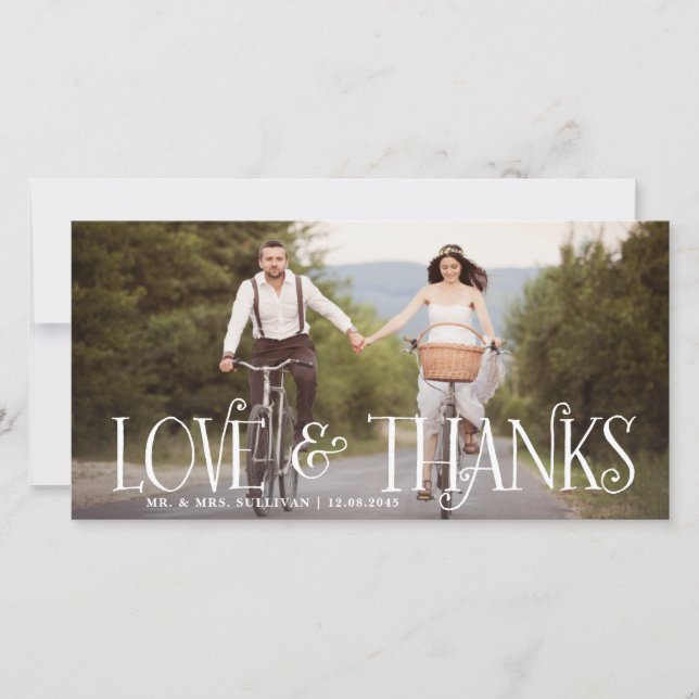 Love & Thanks Retro Script Wedding Thank You Card (Front)