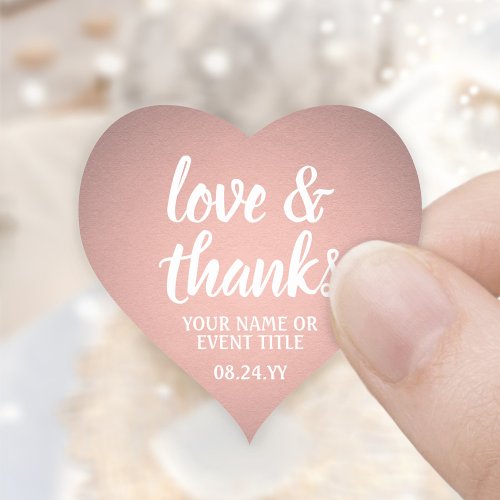 Love  Thanks Rose Gold Faux Foil Simple Script Heart Sticker