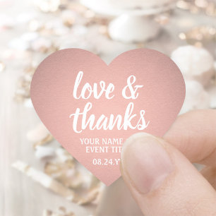 Love & Thanks Rose Gold Faux Foil Simple Script Heart Sticker
