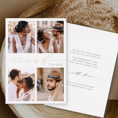 Love  Thanks Rose Gold Foil Photo Thank You Card