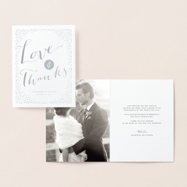 Love & Thanks Script Confetti Wedding Thank You Foil Card (Display)