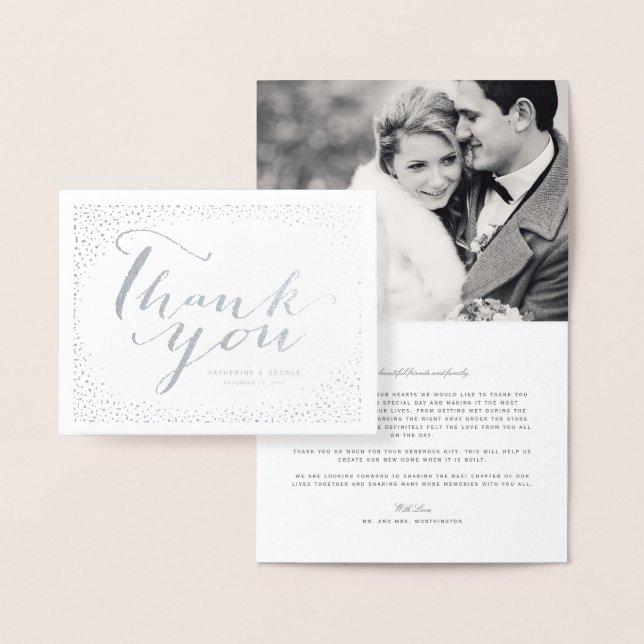 Love & Thanks Script Confetti Wedding Thank You Foil Card (Display)