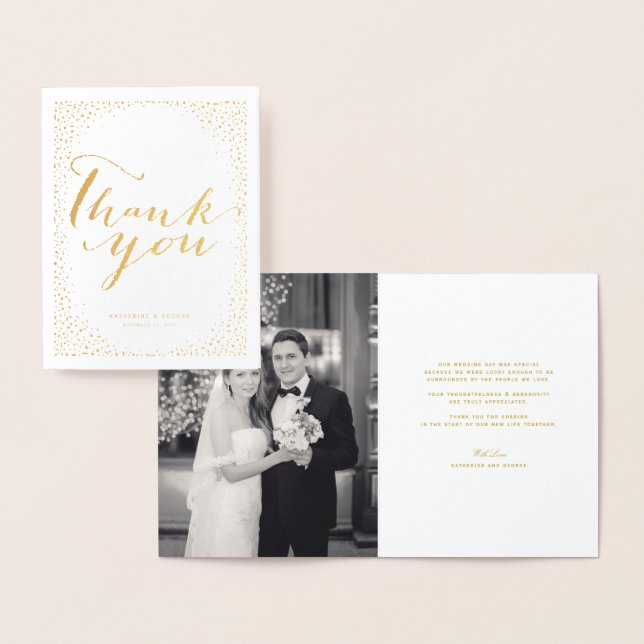 Love & Thanks Script Confetti Wedding Thank You Foil Card (Display)