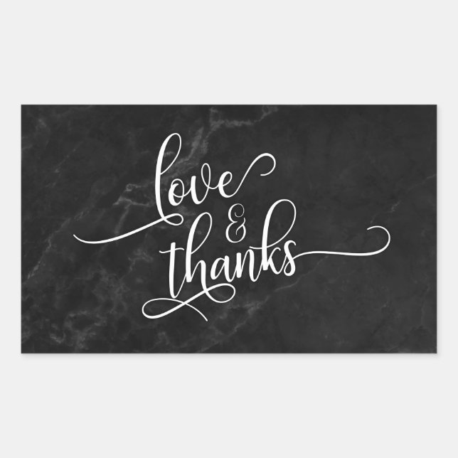 Love & Thanks Script Over Black Marble Rectangular Sticker (Front)