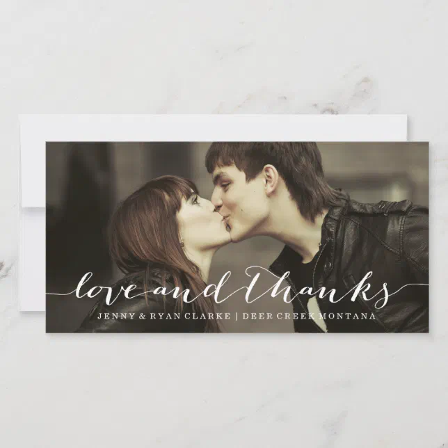 LOVE & THANKS SCRIPT | WEDDING THANK YOU PHOTO CARD | Zazzle