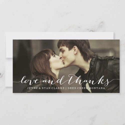 LOVE  THANKS SCRIPT WEDDING THANK YOU PHOTO CARD