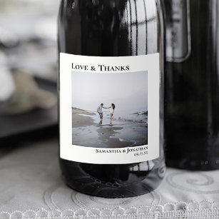 Love & Thanks Simple Minimalist Wedding Sparkling Wine Label