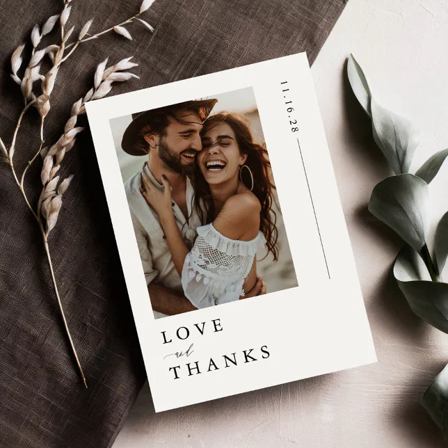 Love & Thanks | Simple Photo Wedding Thank You Card | Zazzle