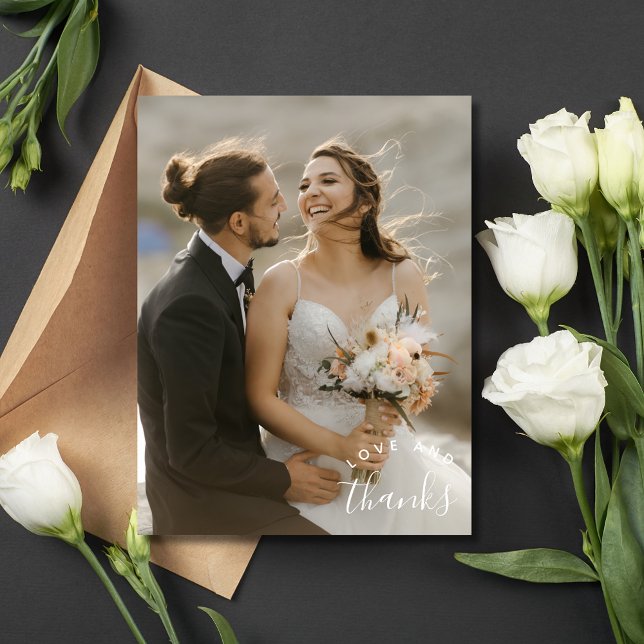 Love Thanks Simple Photo Wedding Thank You  Postcard (Love Thanks Simple Photo Wedding Thank You Postcard)