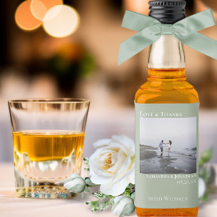 Love & Thanks Simple Sage Green Wedding Photo Mini Liquor Bottle Label
