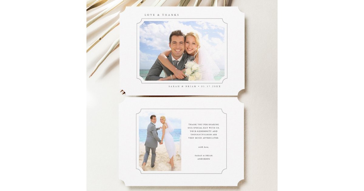 Love & Thanks Simple Wedding 2 Photo Thank You Card | Zazzle